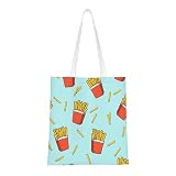 hattacharya Canvas Tote Bag,French Fries Doodle French Fries Fast Food Funny Large Capacity Shopping Bag with Durable Handles for Grocery, Travel, Daily Use