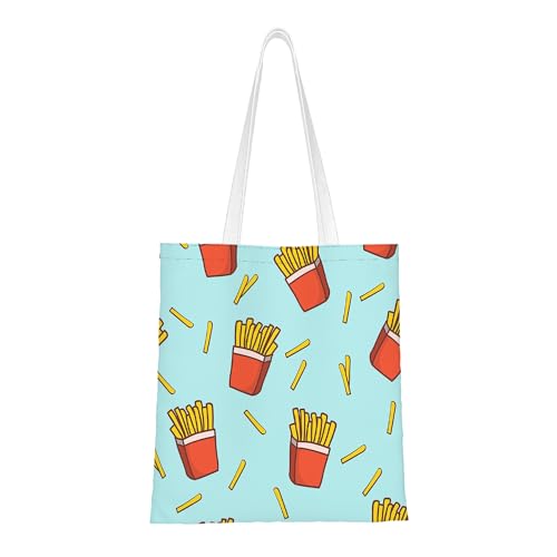 hattacharya Canvas Tote Bag,French Fries Doodle French Fries Fast Food Funny Large Capacity Shopping Bag with Durable Handles for Grocery, Travel, Daily Use