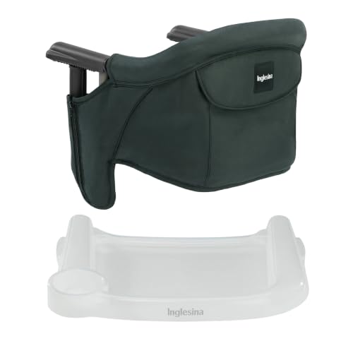Inglesina Fast Table Chair - Dark Green + Fast Dining Tray - Portable Baby High Chair - for Babies & Toddlers up to 37 lbs -Fits Tables 0.8 to 3.5 Thick -Compact & Easy to Use -Travel Bag Included