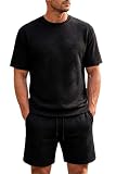 Matière : Cet ensemble de survêtement deux pièces pour homme est confectionné en jacquard à rayures 3D et comprend un t-shirt à manches courtes et col rond, un short, deux poches latérales et une taille élastiquée avec cordon de serrage pour une liberté de mouvement optimale pendant le sport. Idéal pour l'été.
