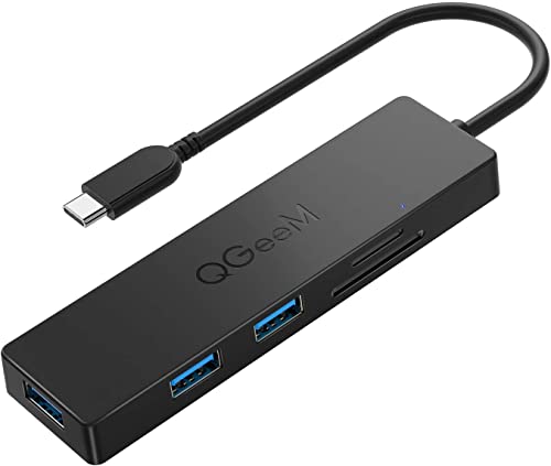 كيو جيم موزع USB C رفيع للغاية مع 3 منافذ USB 3.0 وقارئ بطاقات SD وتي اف مع كابل ممتد بطول 0.6 قدم متوافق مع ماك بوك برو وايباد برو واي ماك وسيرفس برو 5 في 1 للابتوب