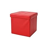 puff cama plegable amazon 100% nuevo y Puf contenedor de Piel sintética, Cubo reposapiés, puf de Almacenamiento Plegable, Color Rojo, 35 x 35 x 35 cm