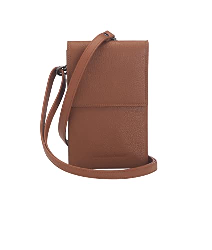 Josephine Osthoff Handy Umhängetasche mit Karten- und Sichtfach, handgemacht aus 100% Echtleder, Crossbody Schultergurt, stabile Magnetknöpfe, Farbe:caramel