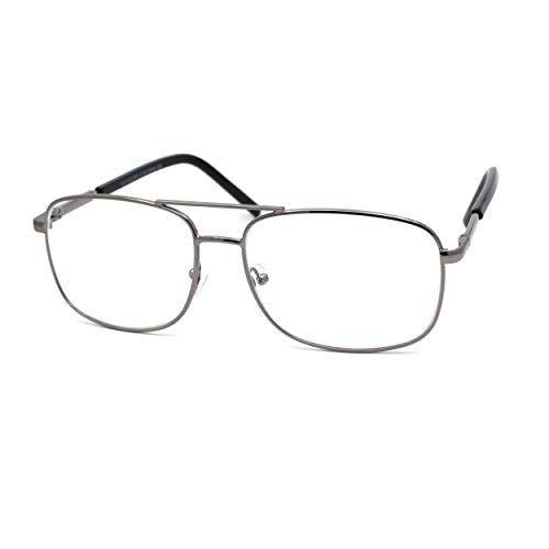Classic Mens Spring Hinge Rectangle Officer Style Metal Rim Powered Reading Glasses +3.5 Silver
