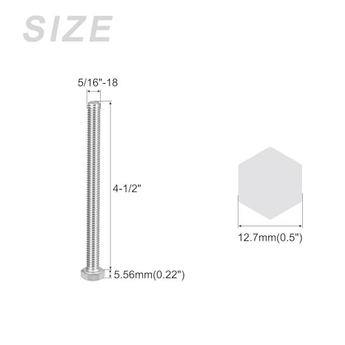 Image of METALLIXITY Hex Head Bolts (5 /16-18 x 4-1 /2 inch) 10Pcs, 304 Stainless Steel 18-8, Fully Threaded, External Hex Drive, Plain Finish, Hex Head Screw Bolt, Silver