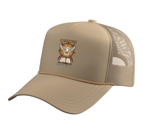 Holy Spirit Confirmation Latin Mass Catholic Trucker Hat with Adjustable Mesh Back, Khaki