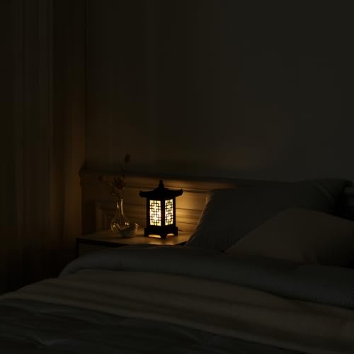 Traditional Korean Wood Lamp | Handmade Asian Oriental Table Lantern | Bedside Bedroom Accent Light | Unique Gift Idea | Pagoda Design (Brown) (Pine) by Antique Alive - Image 9