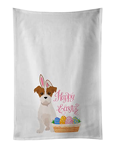 Caroline's Treasures WDK5047WTKT Brown White Wirehair Jack Russell Terrier Easter White Kitchen Towel Set of 2 Dish Towels Decorative Bathroom Hand towel for Hand, Face, Hair, Yoga, Tea, Dishcloth, 19
