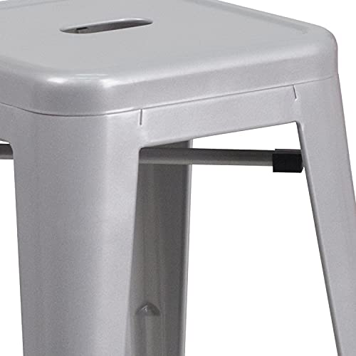 Taburete comercial Flash Furniture Lily, 4 unidades, altura de barra (24 pulgadas), sin respaldo, metal plateado, para interior y exterior, asiento cuadrado miniatura 7