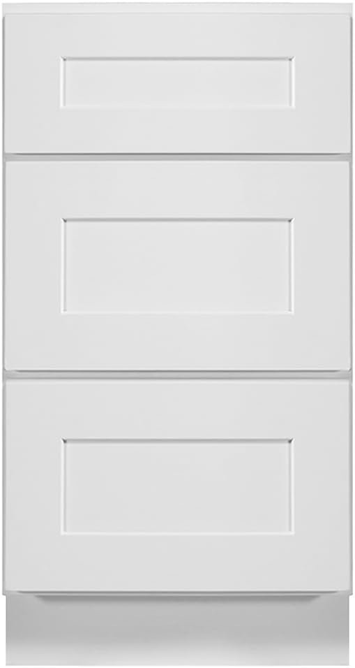 Design House Brookings Shaker Fully Assembled Drawer Base Kitchen Cabinet 3DB18, 18 W x 24 D x 34.5 H, Painted White, Solid Wood, Design House, 613265