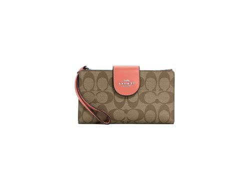 Coach Tech Wallet In Colorblock Signature Canvas (SV/Khaki/Tangerine)