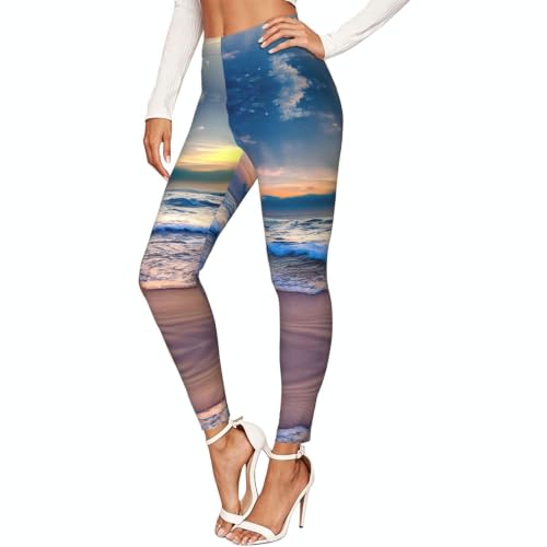 Leggings de compresión suave para mujer con estampado Serene Seaside Sunset de gimnasio