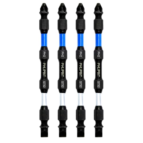 PHLiPBiT ELECTRICAL - SL7+PH2, 4 INCH, 4pk. Double End+Double Duty+Double Life, Hex IMPACT BiT, USA-IRPB4SL7PH2-4 (Silver SL7+PH2 Blue Drives Slot/Flat+#8/10 Phillips Screw) Fits "ULT" MULTi S/Driver