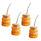 Juego de 4 vasos acanalados, vasos de café de 350 ml con tapa y pajita, vasos de agua ondulados para latte, cerveza, leche, café helado y té helado