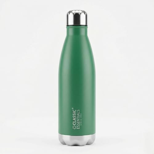 Image of Classic Essentials Insulated Double Wall Vacuum Stainless Steel Water Bottle 24 Hours Hot and Cold,BIS Approved,100% Leakproof Lid,Sweat Proof Water Bottles, Great for Travel Picnic (Green 1000ml)