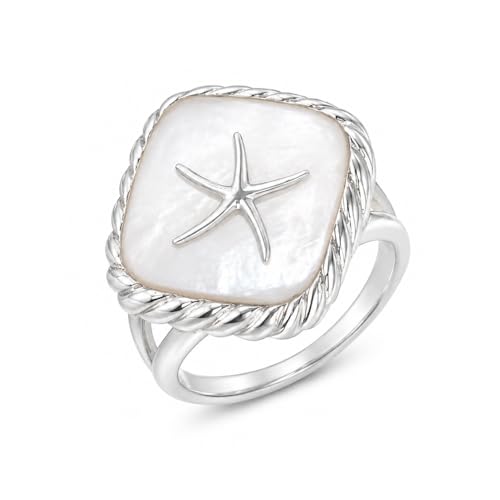 Bague Femme Argent 925 Nacre Blanche Étoile de Mer Marina Bijou Naturel