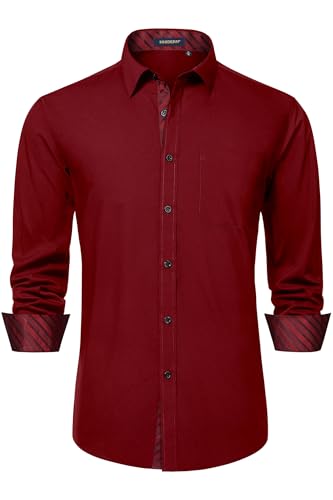 Image of HISDERN Mens Business Dress Shirts Long Sleeve Casual Button Down Shirt Formal Inner Collar Contrast Shirt for Men Wedding