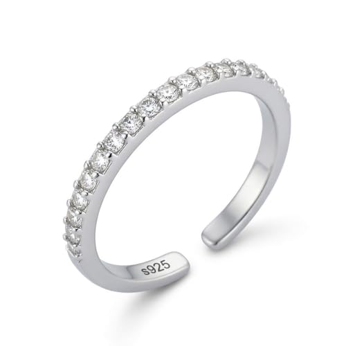 Seraphina Gems リング レディース フリーサイズ 開口リング 調節可能 S925 シルバー925 キュービックジルコニア 極細 幅1.2mm 華奢 細身 重ね付け 指輪 シンプル 上品 金属アレルギー対応 オフィス 誕生日 プレゼント ギフトBOX付（シルバー） [並行輸入品]