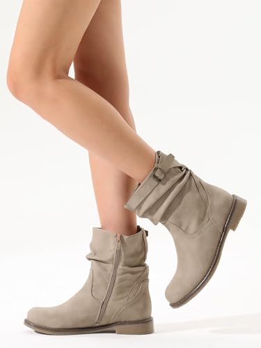 Shoe'N Tale Women'S Mid Calf Boots Slouchy Round Toe Flat Low Heel Riding Boots With Side Zipper thumb #4