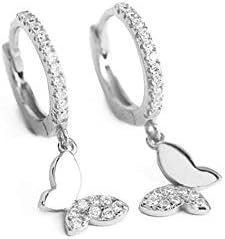 Cute Butterfly Small CZ Cartilage Cuff Hoop Earrings With Tiny Charm Dangle Drop for Women Girls S925 Sterling Silver Dainty Fashion Hoops Hypoallergenic Jewelry Gifts for Daughter Sister Bff