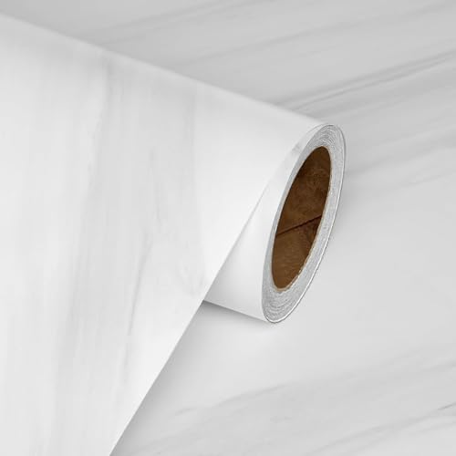 Livelynine 24 Inch Wide Carrera White Marble Peel and Stick Countertop Contact Paper Marble Contact Paper for Countertops Wateproof Wallpaper for Bathroom White Marble Wallpaper Peel Stick for Walls by Livelynine - Used condition - Image 6