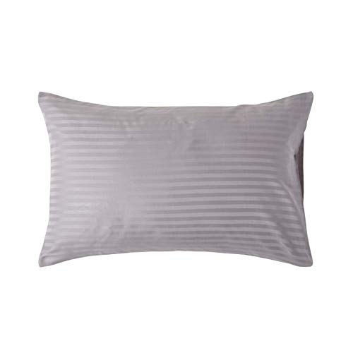 Image of HOMESCAPES Grey Pure Egyptian Cotton Pillowcase Standard Size 330 TC 500 Thread Count Percale Equivalent Satin Stripe Housewife Pillow Case