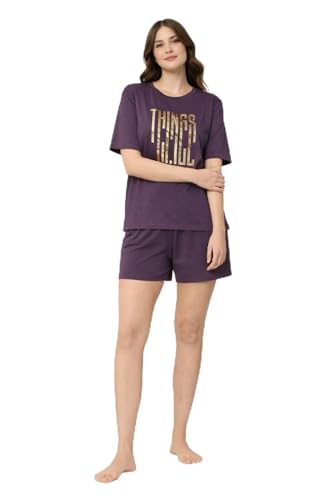 Image of Duchess Women's Cotton Printed Night Suit Set of Top & Shorts Pajama Set