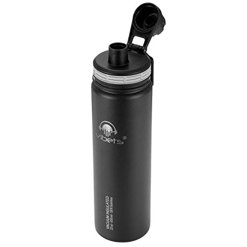 Garrafa Sport Vibets Hydro USA Squeeze Térmico Parede Dupla Isolado a Vácuo 650 ml (Preto/Cinza)