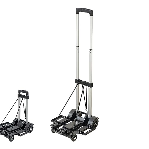 JINGAN Carretillas manuales plegables portátiles | Carretilla de ruedas para mochila con ruedas | Carretilla portaequipajes de aluminio ligero para viaje del asiento del coche