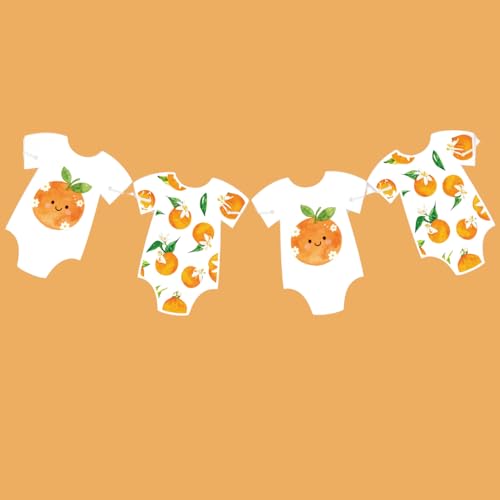 ALISSAR Little Cutie Onesie Garland Banner - Pre-Strung 8 Double-Sided Watercolor Orange Citrus Baby Shower Decor, A Little Cutie Is On The Way, Nursery Decor, Gender Neutral Baby Shower
