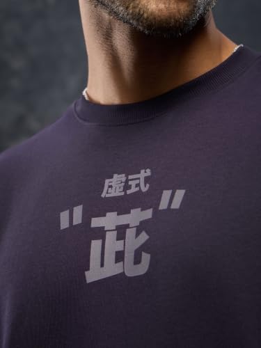 Image of The Souled Store Jujutsu Kaisen: Satoru Gojo Men and Boys Short Sleeves Round Neck Purple Graphic Printed Cotton Oversized Drop Shoulder Anime Streetwear Casual T-Shirts