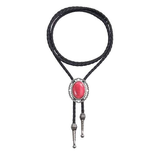 Image of AZORA Western Cowboy Bolo Tie Men Leather Necktie Leather Cord Turquoise Stone Bolo Ties for Men Women