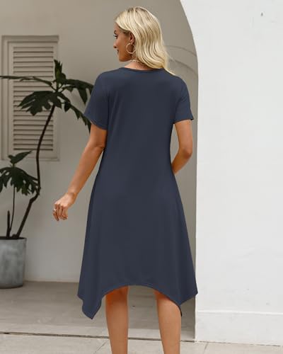 Image of COSSEN Women's 2026 Summer Midi Dress Crew Neck Short Sleeve Casual Tshirt Flowy Loose Sundress with Pockets