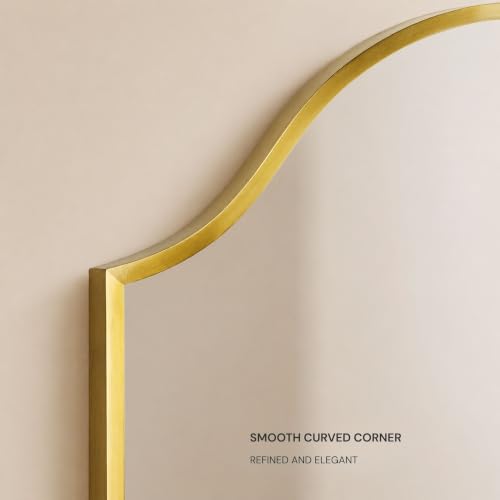 Image of TEHOME Scalloped Brushed Gold Bathroom Mirror, Brass 24x36'' Decorative Bathroom Vanity Mirror