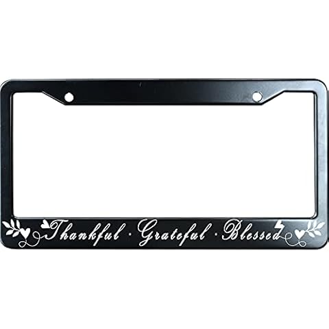 XYCustomBest Black Thankful Grateful Blessed Stainless Steel License Plate Frame for Men/Women with 2 Screw Caps for US/CA Vehicles Cover