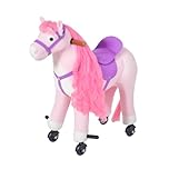 HOMCOM Plush Walking Horse Ride On Toy with Wheels and Realistic Sounds Rocking Horse for Girls Boys 3+ Years Old, 50cm Tall, Pink