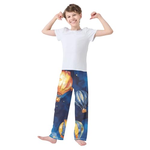 Hot Air Balloon Oil Painting Boys Long Pants Soft Trousers Elastic Waist Kids Lounge Bottoms with Pockets S-XL3