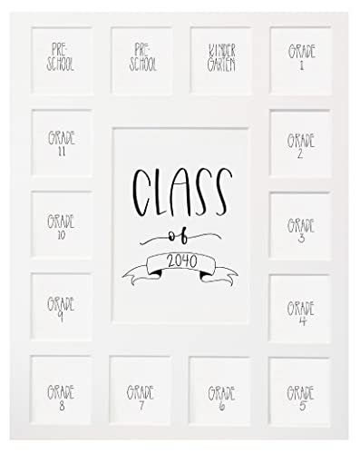 Image of Rustic Red Door Co. Class of 2040 Photo Mat (11 inch x 14 inch) Photo Collage Picture Frames Mat for School Pictures - No Frame White Photo Mat from Pre - K to Graduation (15 Photos)