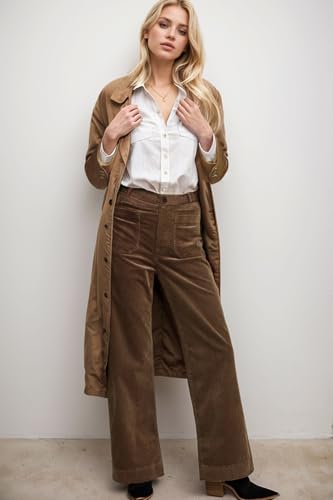 Corduroy Pants Women Elastic Waist Flare Pants Bell Bottom Business Casual Trousers Pants for Women Brown4