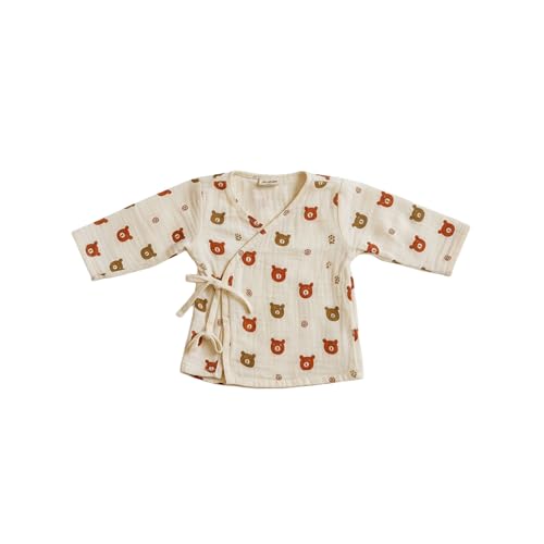 Image of Organic Crinkled Cotton Muslin Angarka Jabla Ivory Full Sleeve Vest for Newborn and Infants Baby Boys and Girls Pack of 3 Size 0-3 Months All Season Wear