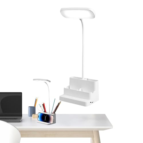 Lámpara LED de escritorio, lámpara de mesita de noche recargable con organizador de bolígrafos y soporte para teléfono, 3 modos de iluminación, lámpara de escritorio para dormitorio, mesita de noche