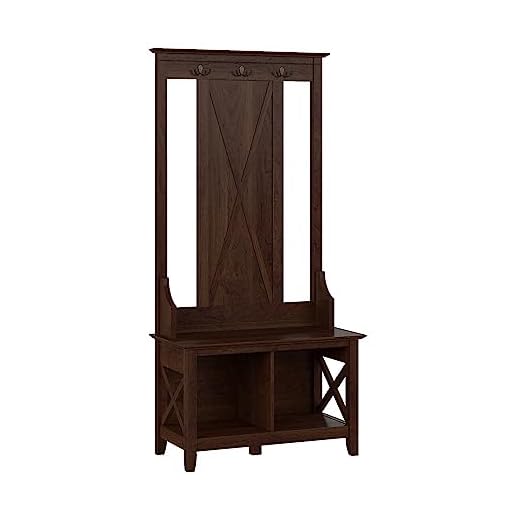Bush Furniture Key West Hall Tree with Shoe Storage Bench in Bing Cherry