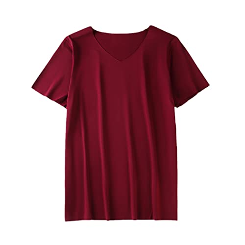 T-shirt manches courtes homme col V rouge vêtement été soie glacée 3XL