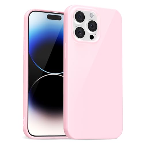 uvcoat for iPhone 14 Pro Case Silicone, Glossy Cute Jelly Soft Rubber Gel Protective Plastic Phone Case, Thin Ultra Slim Plain Solid Color Cover for Women, Light Pink