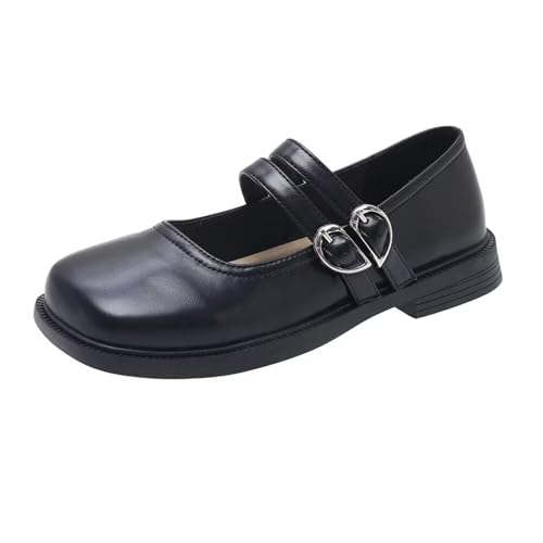 ChaiRong Zhou Women's Mary Jane Flats Heart-Shaped Buckle Pu Leather Casual Ballet Dress Shoes