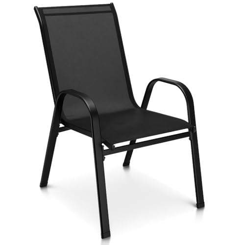 SPRINGOS Gartenstühle Stapelbar, Balkonstühle Gartenstuhl Hochlehner,terrassenstühle mit Armlehnen und Metallgestell Wetterfest für Outdoor Garten Terrasse Balkon Restaurants