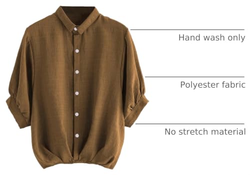 Image of Milumia Women's Collar Lantern Short Sleeve Pleated Hem Button Down Work Blouse Shirt Top