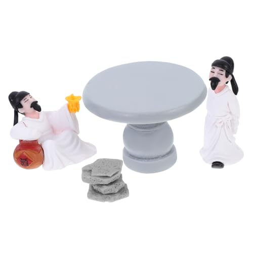 Toyvian 4Pcs Miniature Table and Chairs Character Statues for Desktop Decorations Fairy Garden Accessories Historical Figure Art Sculpture for Home