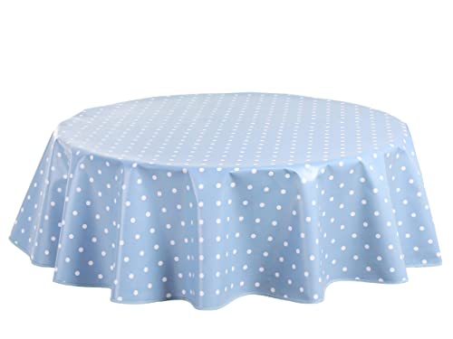 Home Direct Nappe Toile cirée PVC Ronde 140 cm x 55 cm Petit Pois Bleu Gris
