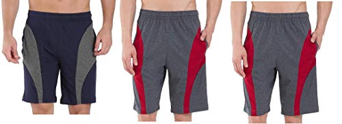 Image of DIA A DIA Men Cotton Sports Shorts Combo Pack of 3 (Size-M, Navy-Charcoal-Charcoal)